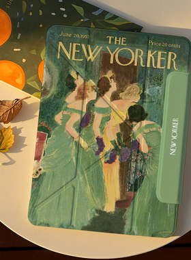 适用小米7保护套磁吸油画风ins三折y折ipad壳带笔槽air7高颜值11代绿色裙少女一加pad夹12.1寸11平板可拆分13