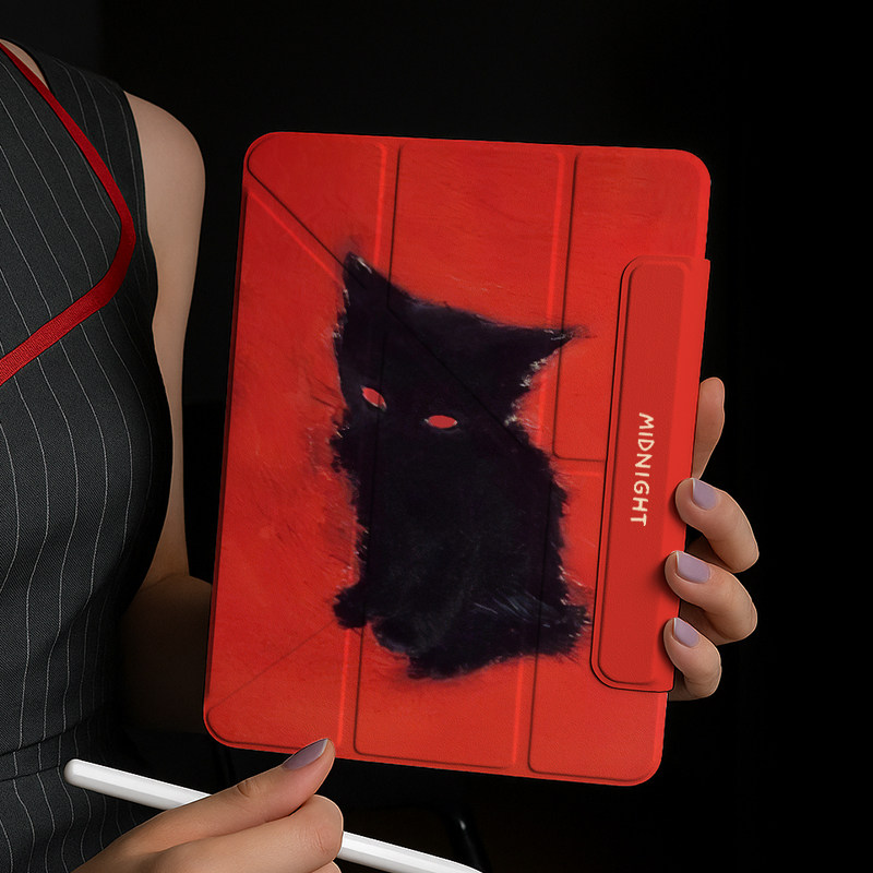 iPad磁吸保护套双面夹pro11air4/5/6/7带笔槽平板红色黑猫第10/11代保护壳带搭扣8适用华为matepadair12小众9