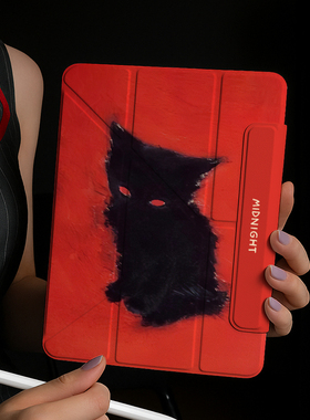 iPad磁吸保护套双面夹pro11air4/5/6/7带笔槽平板红色黑猫第10/11代保护壳带搭扣8适用华为matepadair12小众9