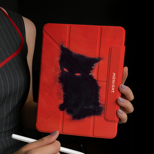 iPad磁吸保护套双面夹pro11air4/5/6/7带笔槽平板红色黑猫第10/11代保护壳带搭扣8适用华为matepadair12小众9