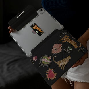 y折ipadair7保护壳带笔槽搭扣11代无笔槽可拆分2025款 适用荣耀GT黑色豹子爱心图9第10卡通vivopad5亚克力皮套