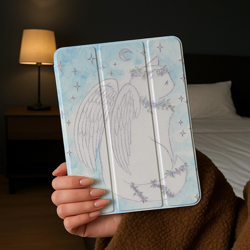 ipad11保护套720旋转天使猫新款Air7第十代平板壳mini7防摔pro13星星ins简约少女心matepad11.5s有笔槽10.9寸
