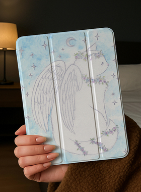 ipad11保护套720旋转天使猫新款Air7第十代平板壳mini7防摔pro13星星ins简约少女心matepad11.5s有笔槽10.9寸