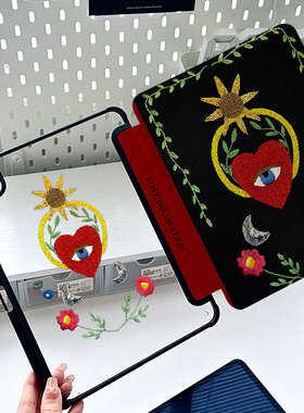 ipad保护壳复古爱心无笔槽pro11平板包防弯亚克力横竖支撑air5第十代2024带笔槽三折4套oppopad2旋转vivopad3