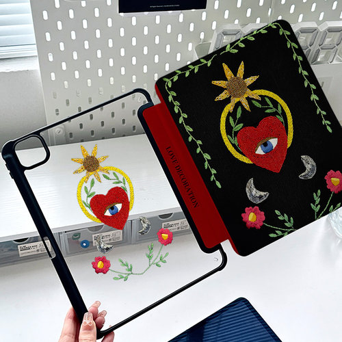 ipad保护壳复古爱心无笔槽pro11平板包防弯亚克力横竖支撑air5第十代2024带笔槽三折4套oppopad2旋转vivopad3