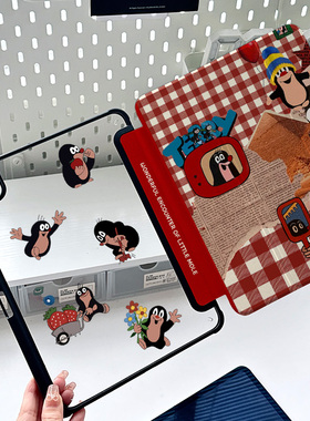 格子鼹鼠iPadpro11寸保护套卡通2024新air6适用苹果三折air7平板2025版11代第九代9带笔槽8透明亚克力mini7壳