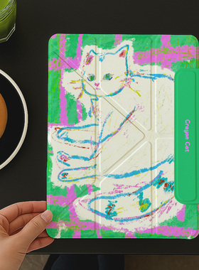 ipadair6保护套磁吸适用苹果ipad2025平板11代7蜡笔画mini7第九代oppopad4可爱猫咪9亚克力3+y折带笔槽双面夹