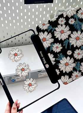 适用苹果ipad保护壳pro11寸亚克力套不带笔槽mini6透明硬壳air6防摔防弯9.7黑色高颜值雏菊vivo/oppopad2文艺