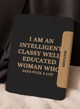 北欧风ipadair7保护套磁吸双面夹适用苹果pro13寸英文女性简约带搭扣可拆分第11代黑色mini6带笔槽壳十10.9寸