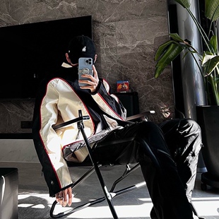 朴宰范同款 Blink拼色机车尼龙修身 夹克外套机车服 短款 22FW