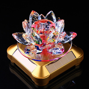 饰品 太阳能旋转水晶莲花汽车摆件车载香水车内饰品创意车上高档装