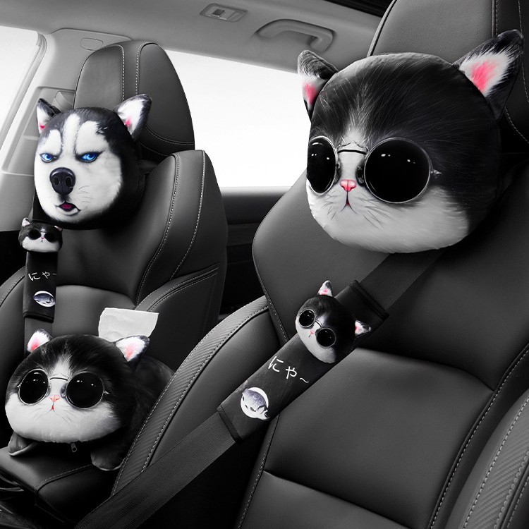 汽车头枕哈士奇车用颈椎靠枕一对