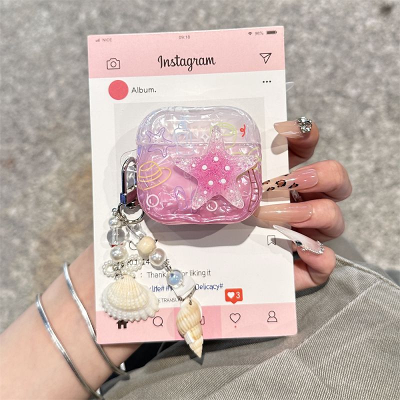渐变粉贝壳海星适用苹果耳机airpods3/4保护套带挂件airpods Pro一二代耳机壳少女心airpods三四代保护壳软壳
