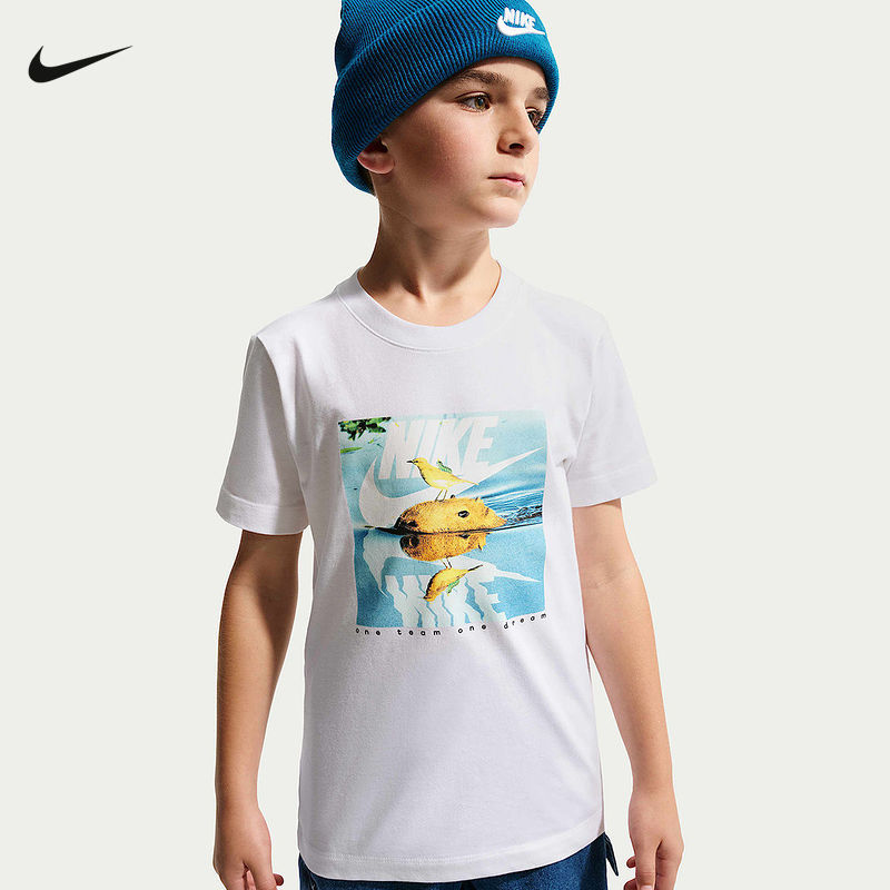 NIKE耐克大童短袖T恤夏季新款男女童棉质柔软图案半袖IV5602-100