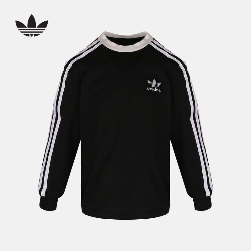 adidas阿迪达斯三叶草三条纹简约T恤2026春男大童长袖上衣 KW9