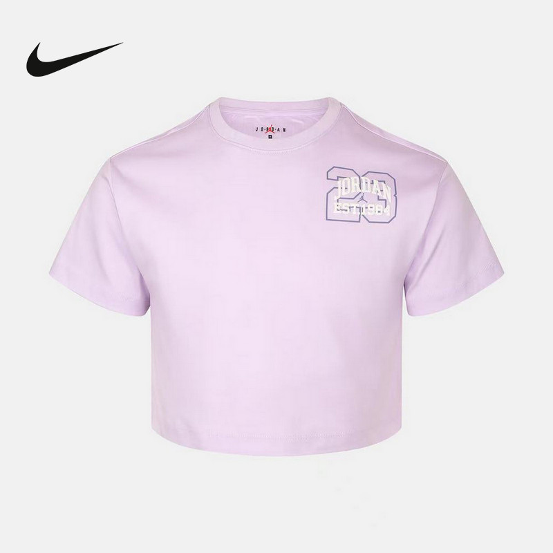 Nike耐克女童新款短款运动T恤舒适上衣百搭短袖针织衫IW2210-588