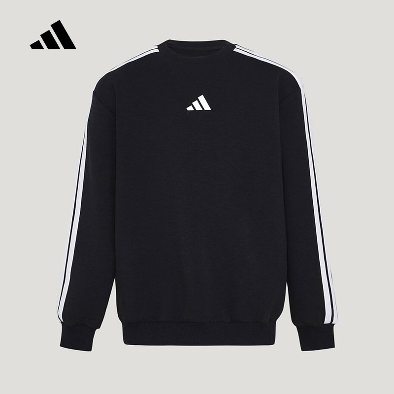 adidas阿迪达斯三条纹黑色男大童运动套头衫2026春圆领卫衣KW1207