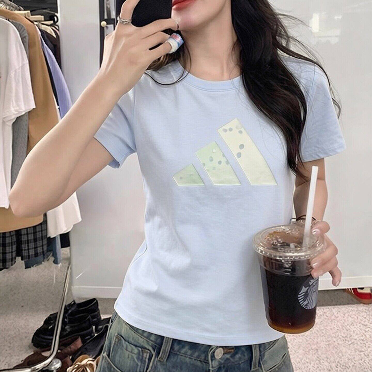 Adidas蓝色T恤女夏季新款
