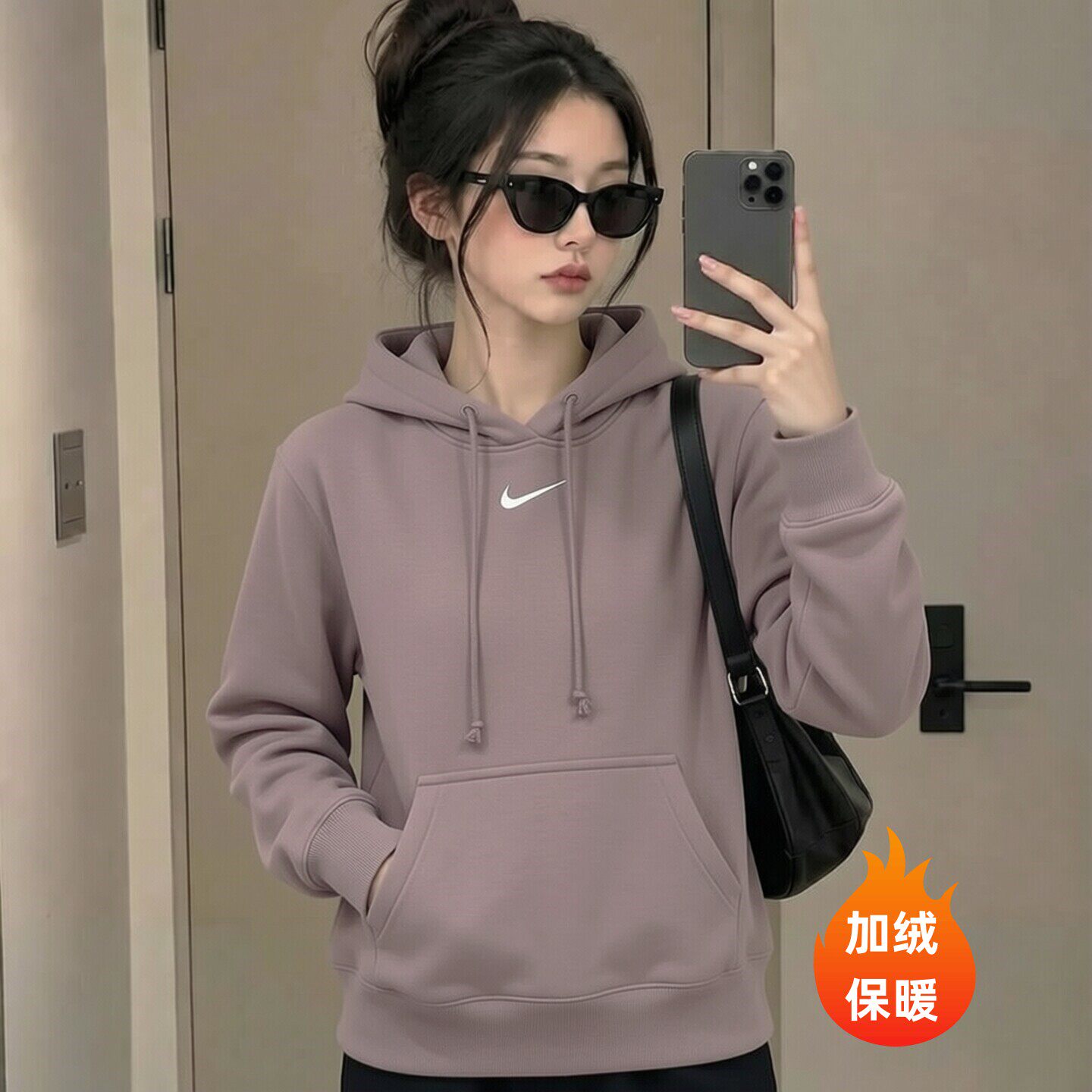 Nike耐克2026年新款连帽卫衣女子加绒上衣保暖运动装慵懒风套头衫