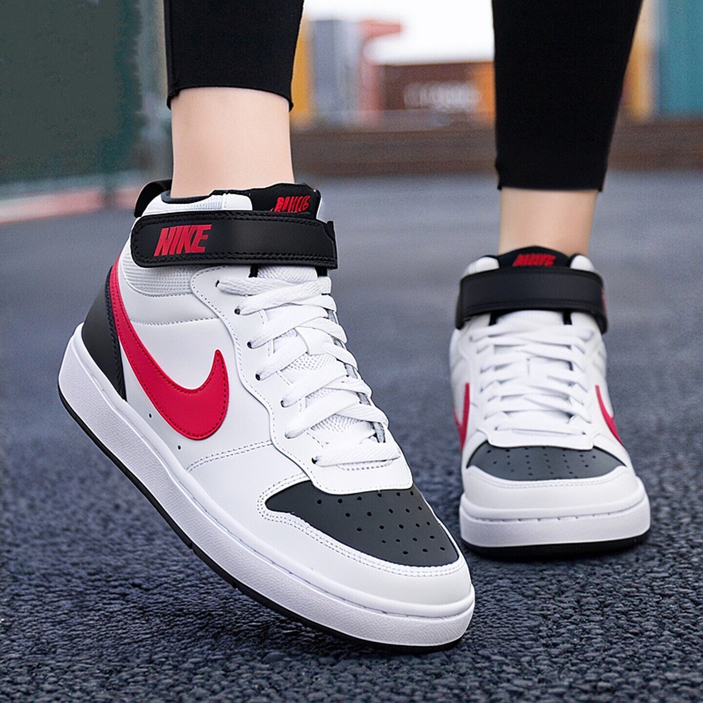 Nike耐克中高筒板鞋女鞋运动休闲鞋系带红勾小白鞋时尚耐磨女童鞋图片