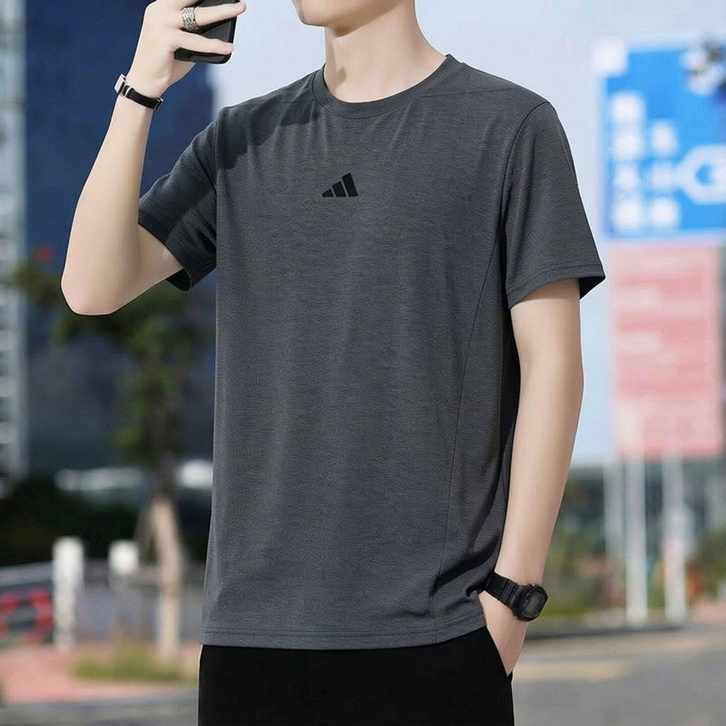 阿迪达斯灰色短袖男夏季