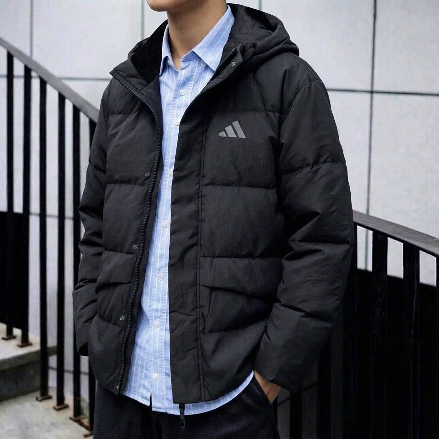 阿迪达斯黑色羽绒服男冬复古户外男士加厚保暖面包服鸭绒拒水外套
