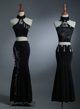 傣族舞蹈服装女孔雀舞表演艺考包臀鱼尾裙少儿花腰练习裙小河淌水