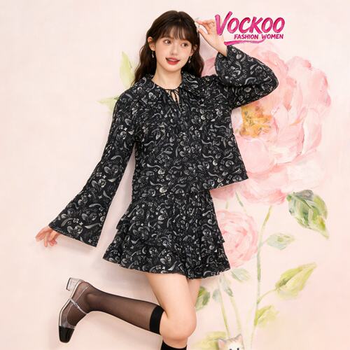 商场同款26夏Vockoo复古时尚碎花小马宝莉薄款雪纺衫上衣3K2DB41C