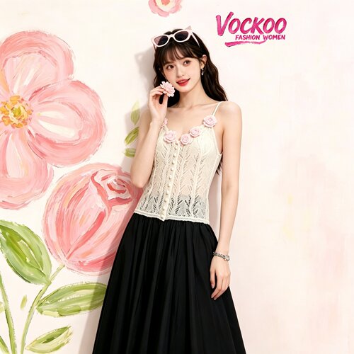 商场同款26春Vockoo花朵温柔风甜美减龄圆领针织开衫外套65E034Z