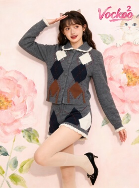何蓝逗同款26春Vockoo百搭时尚复古学院手工提花针织衫C11ZC105S
