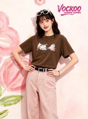 商场同款26夏Vockoo百搭时尚卡通印花时尚显瘦姆明T恤上衣TEE045X