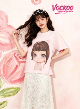 商场同款26夏Vockoo立体卡通印花宽松休闲短袖T恤上衣女2K2BA56T