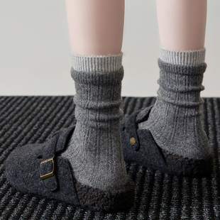 灰色袜子秋冬羊毛袜堆堆袜配勃肯鞋厚袜子冬季中筒袜保暖袜子长袜