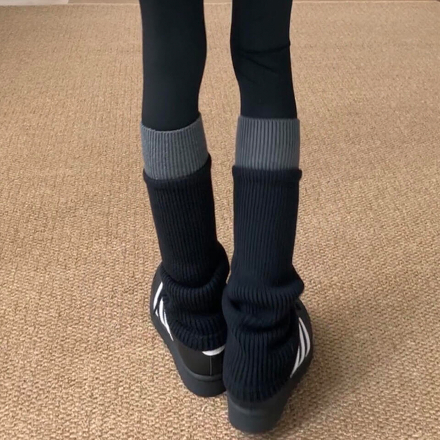撞色针织袜套女款秋冬腿套堆堆袜