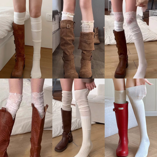 白色过膝袜夏薄款蕾丝袜小腿袜芭