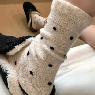 波点袜子女款 搭配袜子花边袜子女 秋冬堆堆袜子冬加厚中筒袜勃肯鞋