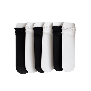 白色袜子夏季薄款女中筒袜子配小皮鞋冰丝袜短款jk花边女袜春秋款