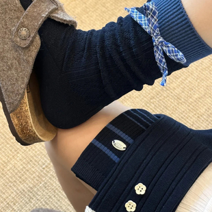 蝴蝶结袜子女秋勃肯鞋 搭配袜子堆堆袜长袜中筒袜条纹袜子女花边袜