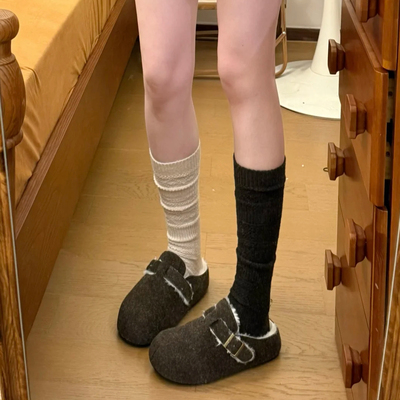 小腿袜冬加厚堆堆袜配勃肯鞋白色