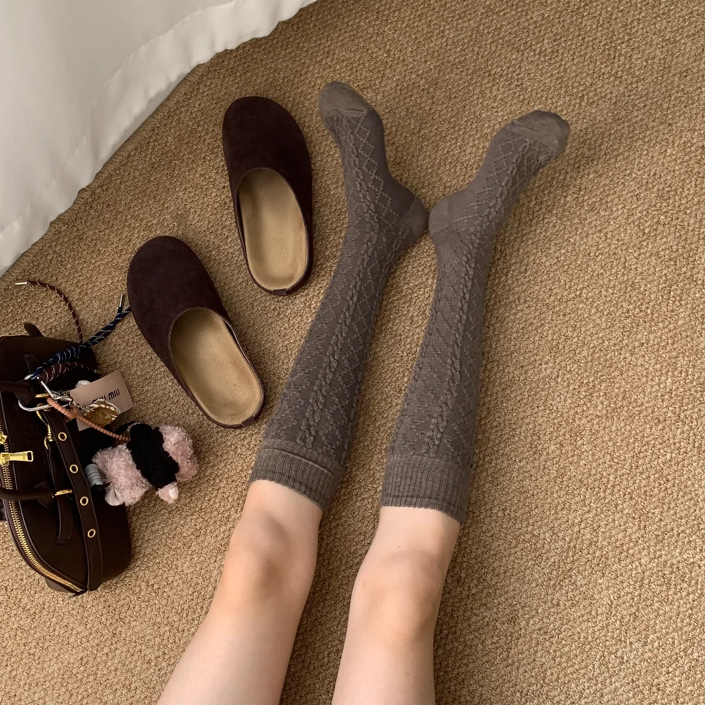 咖色小腿袜子女夏薄款长筒袜勃肯