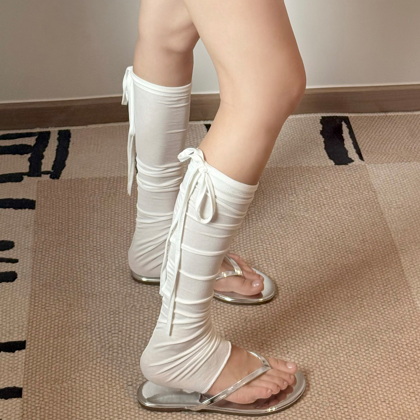 踩脚薄款袜套夏季长袜配裙子白色