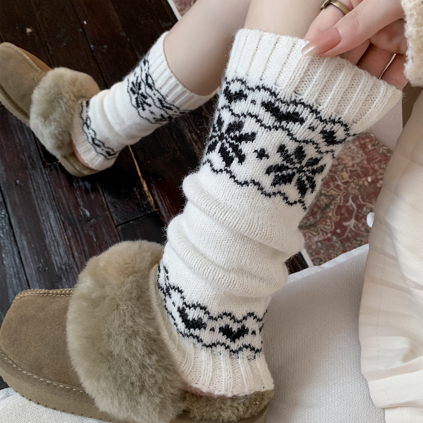 费尔岛袜套女款秋冬堆堆腿套冬季