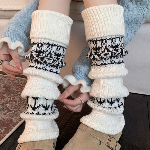 白色小腿袜费尔岛袜套冬加厚堆堆
