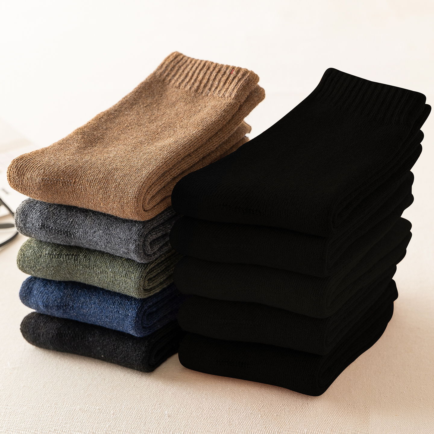 冬季黑色袜子女中筒袜加厚保暖春秋非纯棉加绒长袜配小皮鞋毛巾袜