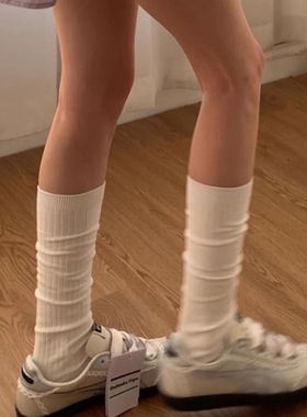 白色小腿袜子女夏季薄款堆堆袜搭配德训鞋夏天长筒袜miu系袜子女