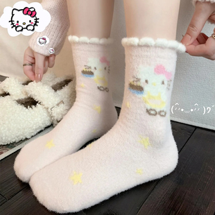 hellokitty袜子女款冬季保暖袜堆堆袜可爱珊瑚绒袜子冬加厚中筒袜