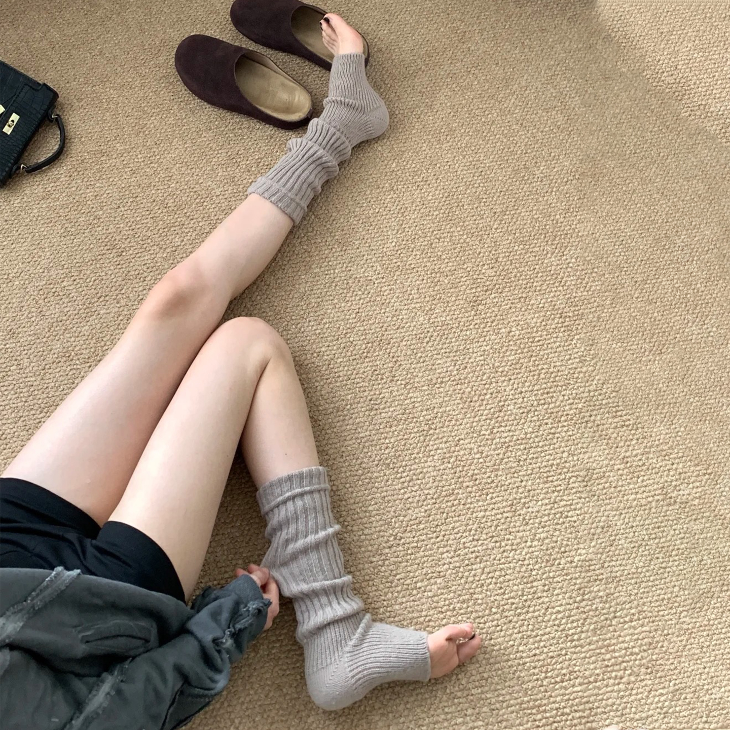 袜套堆堆袜女秋咖色袜子小腿袜配