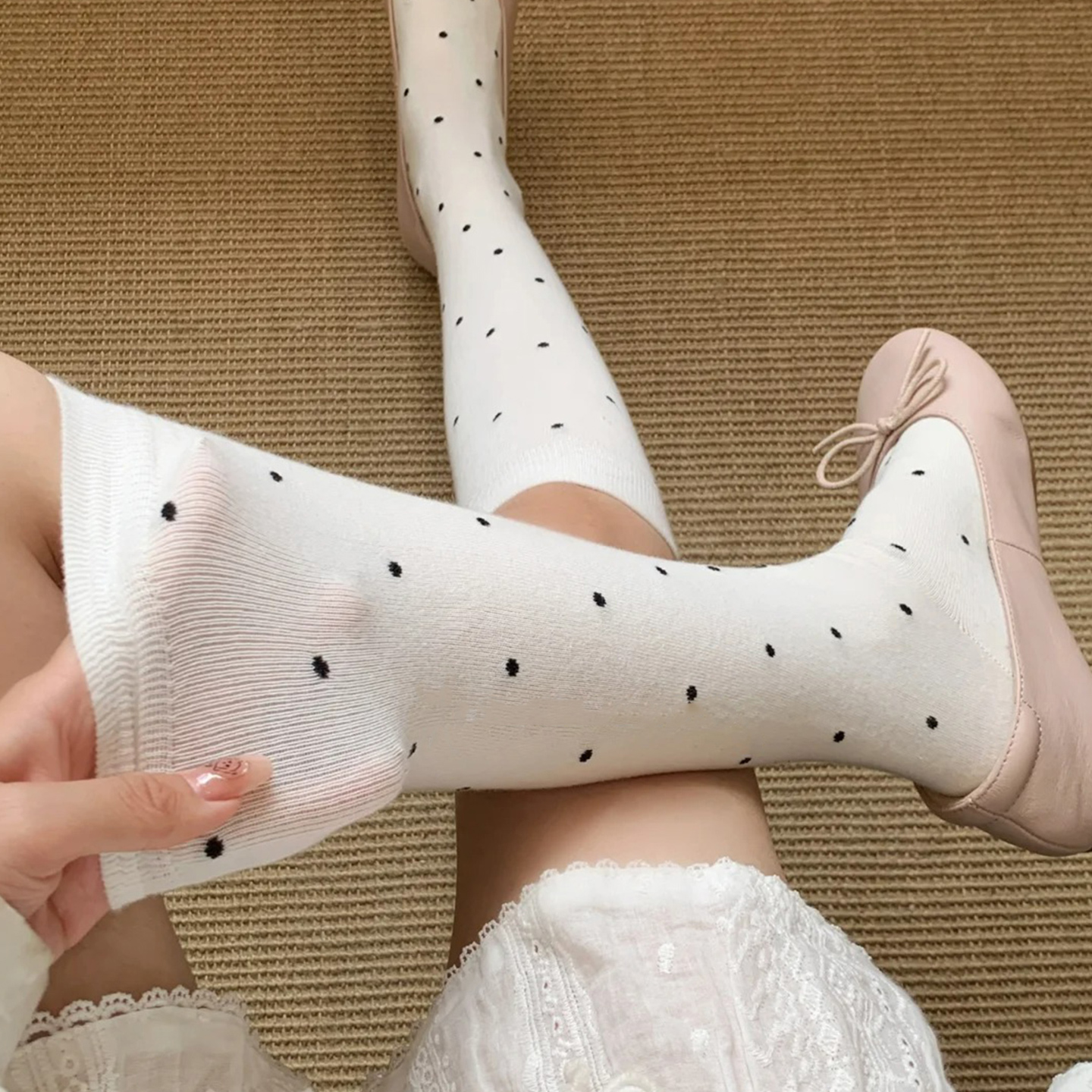白色小腿袜女夏薄款波点袜子长筒