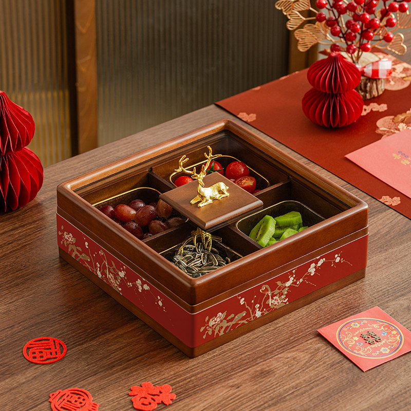 高端干果果盘四宫格水果盘实木果盒家用客厅茶几轻奢糖果盒高颜值,餐饮具,果盆/果盘/果篮,淘宝优惠券,粉丝福利购,淘宝优惠卷