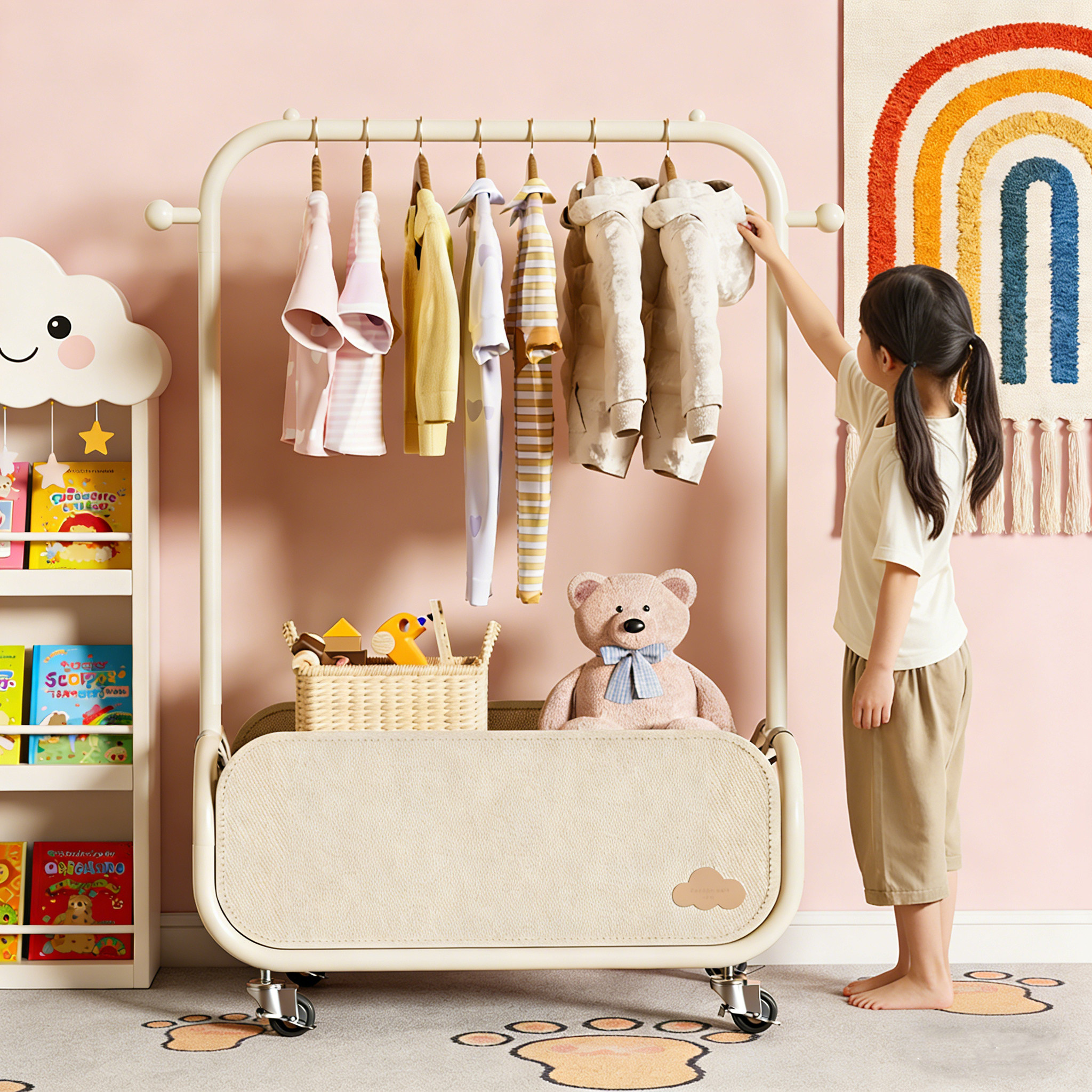 儿童落地衣架2025新款宝宝专用卧室挂衣可移动迷你小型置物衣帽架